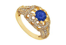 Sapphire and Diamond Engagement Ring : 14K Yellow Gold - 1.00 CT TGW - Ring Size 9.0sapphire 