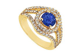 Sapphire and Diamond Engagement Ring : 14K Yellow Gold - 1.25 CT TGW - Ring Size 9.5sapphire 