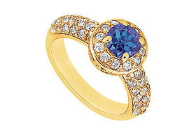 Sapphire and Diamond Engagement Ring : 14K Yellow Gold - 1.25 CT TGW - Ring Size 9.0sapphire 