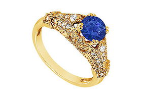 Sapphire and Diamond Engagement Ring : 14K Yellow Gold - 0.75 CT TGW - Ring Size 9.0sapphire 