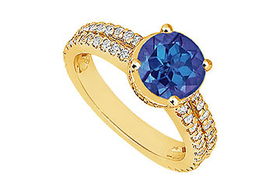 Sapphire and Diamond Engagement Ring : 14K Yellow Gold - 1.00 CT TGW - Ring Size 9.0sapphire 