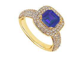 Sapphire and Diamond Engagement Ring : 14K Yellow Gold - 1.50 CT TGW - Ring Size 9.0sapphire 