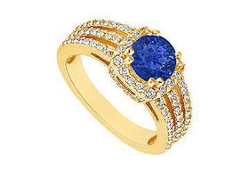 Sapphire and Diamond Engagement Ring : 14K Yellow Gold - 1.00 CT TGW - Ring Size 9.5sapphire 