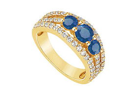 Sapphire and Diamond Engagement Ring : 14K Yellow Gold - 2.25 CT TGW - Ring Size 9.5sapphire 