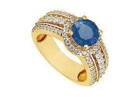 Sapphire and Diamond Engagement Ring : 14K Yellow Gold - 1.50 CT TGW - Ring Size 9.5sapphire 