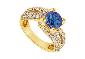 Sapphire and Diamond Engagement Ring : 14K Yellow Gold - 1.00 CT TGW - Ring Size 9.5sapphire 