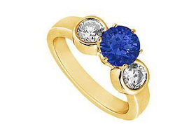 Sapphire and Diamond Engagement Ring : 14K Yellow Gold - 1.25 CT TGW - Ring Size 9.0sapphire 