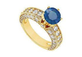 Sapphire and Diamond Engagement Ring : 14K Yellow Gold - 2.00 CT TGW - Ring Size 9.5sapphire 