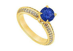 Sapphire and Diamond Engagement Ring : 14K Yellow Gold - 1.00 CT TGW - Ring Size 9.5sapphire 