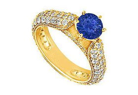 Sapphire and Diamond Engagement Ring : 14K Yellow Gold - 1.50 CT TGW - Ring Size 9.5sapphire 