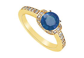 Sapphire and Diamond Engagement Ring : 14K Yellow Gold - 1.25 CT TGW - Ring Size 9.0sapphire 