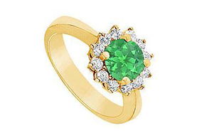 Emerald and Diamond Ring : 14K Yellow Gold - 1.36 CT TGW - Ring Size 9.5emerald 