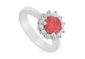 Ruby and Diamond Ring : 14K White Gold - 1.36 CT TGW - Ring Size 9.5ruby 