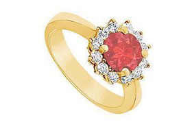 Ruby and Diamond Ring : 14K Yellow Gold - 1.36 CT TGW - Ring Size 9.5ruby 