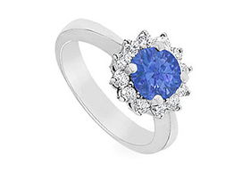 Sapphire and Diamond Ring : 14K White Gold - 1.36 CT TGW - Ring Size 9.5sapphire 