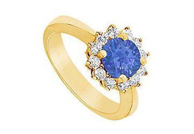 Sapphire and Diamond Ring : 14K Yellow Gold - 1.36 CT TGW - Ring Size 9.5sapphire 