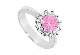 Pink Sapphire and Diamond Ring : 14K White Gold - 1.36 CT TGW - Ring Size 9.5pink 