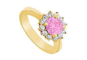 Pink Sapphire and Diamond Ring : 14K Yellow Gold - 1.36 CT TGW - Ring Size 9.5pink 