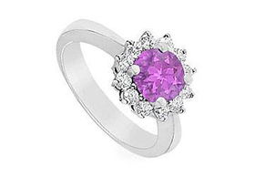 Amethyst and Diamond Ring : 14K White Gold - 1.36 CT TGW - Ring Size 9.5amethyst 