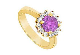 Amethyst and Diamond Ring : 14K Yellow Gold - 1.36 CT TGW - Ring Size 9.5amethyst 