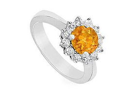 Citrine and Diamond Ring : 14K White Gold - 1.36 CT TGW - Ring Size 9.5citrine 