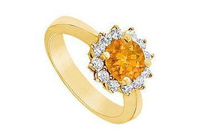 Citrine and Diamond Ring : 14K Yellow Gold - 1.36 CT TGW - Ring Size 9.5citrine 