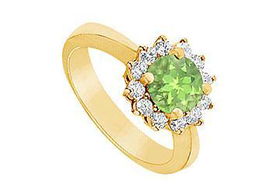 Peridot and Diamond Ring : 14K Yellow Gold - 1.36 CT TGW - Ring Size 9.5peridot 