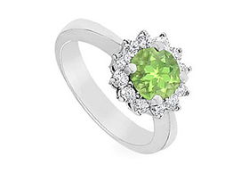 Peridot and Diamond Ring : 14K White Gold - 1.36 CT TGW - Ring Size 9.5peridot 