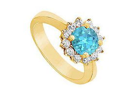 Blue Topaz and Diamond Ring : 14K Yellow Gold - 1.36 CT TGW - Ring Size 9.5blue 