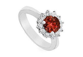 Garnet and Diamond Ring : 14K White Gold - 1.36 CT TGW - Ring Size 9.5garnet 