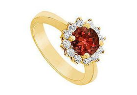 Garnet and Diamond Ring : 14K Yellow Gold - 1.36 CT TGW - Ring Size 9.5garnet 