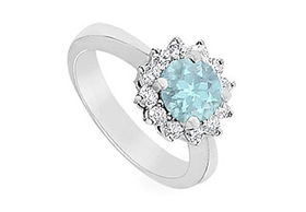 Aquamarine and Diamond Ring : 14K White Gold - 1.36 CT TGW - Ring Size 9.5aquamarine 