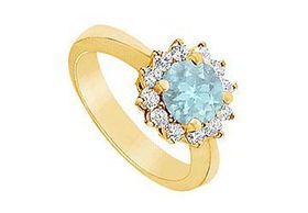 Aquamarine and Diamond Ring : 14K Yellow Gold - 1.36 CT TGW - Ring Size 9.5aquamarine 