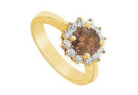 Smoky Topaz and Diamond Ring : 14K Yellow Gold - 1.36 CT TGW - Ring Size 9.5smoky 