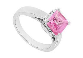 Pink Sapphire and Diamond Ring : 14K White Gold - 0.83 CT TGW - Ring Size 9.0pink 