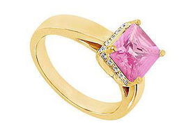 Pink Sapphire and Diamond Ring : 14K Yellow Gold - 0.83 CT TGW - Ring Size 9.0pink 