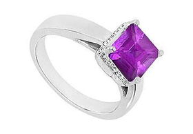 Amethyst and Diamond Ring : 14K White Gold - 0.83 CT TGW - Ring Size 9.0amethyst 