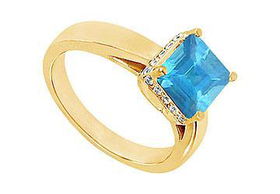 Blue Topaz and Diamond Ring : 14K Yellow Gold - 0.83 CT TGW - Ring Size 9.0blue 