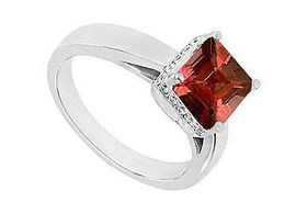 Garnet and Diamond Ring : 14K White Gold - 0.83 CT TGW - Ring Size 9.0garnet 