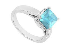 Aquamarine and Diamond Ring : 14K White Gold - 0.83 CT TGW - Ring Size 9.0aquamarine 