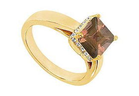 Smoky Topaz and Diamond Ring : 14K Yellow Gold - 0.83 CT TGW - Ring Size 9.0smoky 