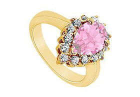 Pink Sapphire and Diamond Ring : 14K Yellow Gold - 1.39 CT TGW - Ring Size 9.5pink 