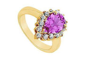 Amethyst and Diamond Ring : 14K Yellow Gold - 1.39 CT TGW - Ring Size 9.5amethyst 