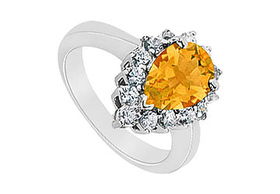 Citrine and Diamond Ring : 14K White Gold - 1.39 CT TGW - Ring Size 9.0citrine 