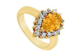 Citrine and Diamond Ring : 14K Yellow Gold - 1.39 CT TGW - Ring Size 9.5citrine 