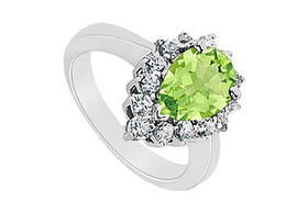 Peridot and Diamond Ring : 14K White Gold - 1.39 CT TGW - Ring Size 9.0peridot 