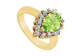 Peridot and Diamond Ring : 14K Yellow Gold - 1.39 CT TGW - Ring Size 9.5peridot 