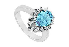 Blue Topaz and Diamond Ring : 14K White Gold - 1.39 CT TGW - Ring Size 9.0blue 