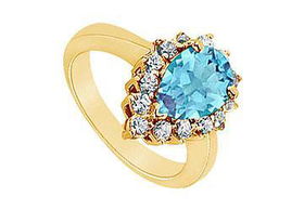 Blue Topaz and Diamond Ring : 14K Yellow Gold - 1.39 CT TGW - Ring Size 9.5blue 