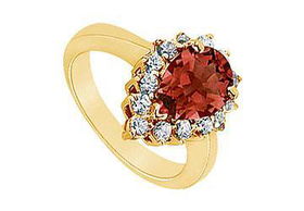 Garnet and Diamond Ring : 14K Yellow Gold - 1.39 CT TGW - Ring Size 9.5garnet 